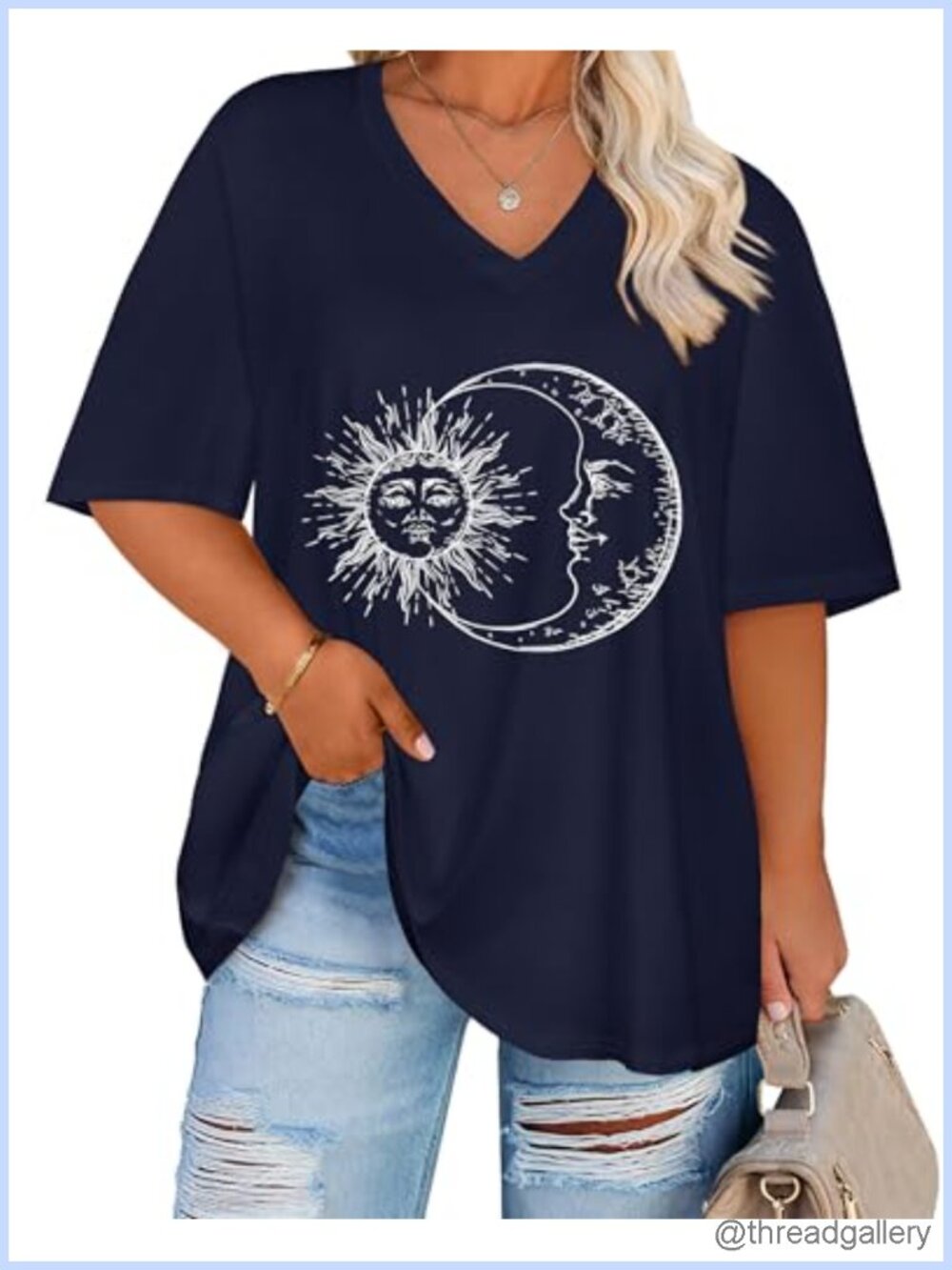 Women's Oversized V Neck Graphic Tee Short Sleeve Plus Size Top
